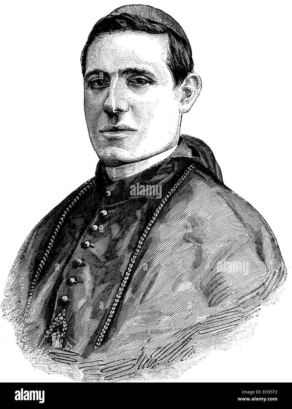 Le Cardinal Mariano Rampolla del Tindaro, 1843-1913, le Cardinal Secrétaire d'État au cours du pontificat de Léon XIII, l'un des dirigeants de l'Église catholique dans la seconde moitié du xixe siècle, gravure sur bois, gravure historique, 1880 Banque D'Images