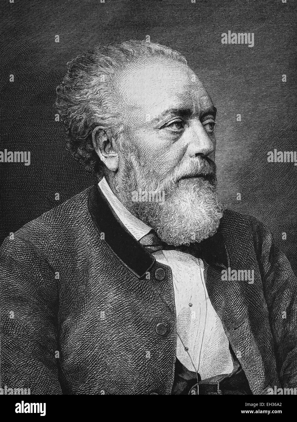 Illustration historique du xixe siècle, portrait de Berthold Auerbach ou Moïse Baruch Auerbacher, 1812 - 1882, un écrivain allemand Banque D'Images