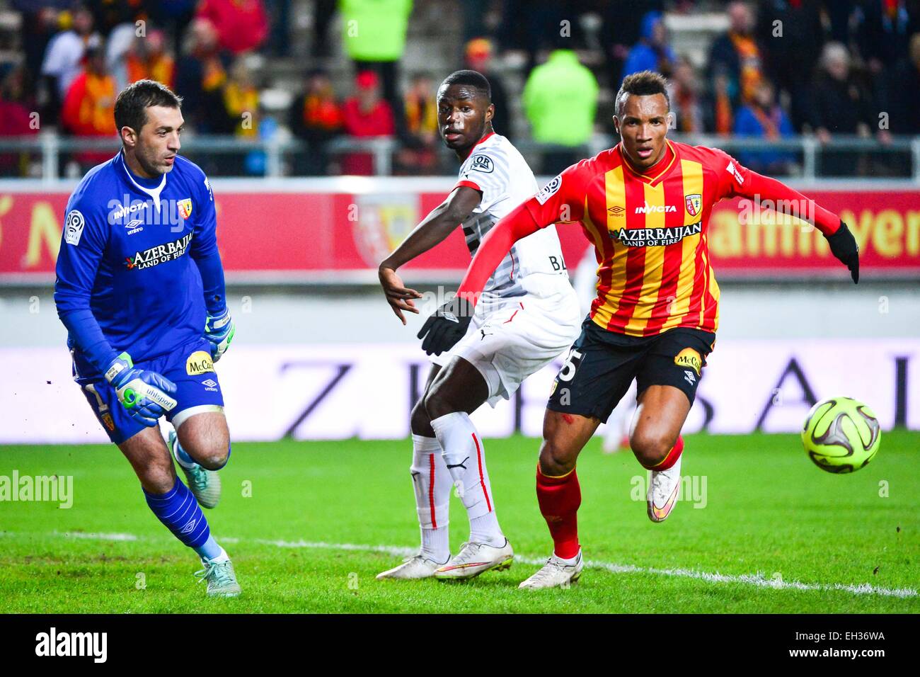 Rudy RIOU/Paul Georges NTEP/Jean Philippe GBAMIN - 28.02.2015 - Objectif/Rennes - 27eme journée de Ligue 1 -.Photo : Dave Winter/Icon Sport Banque D'Images