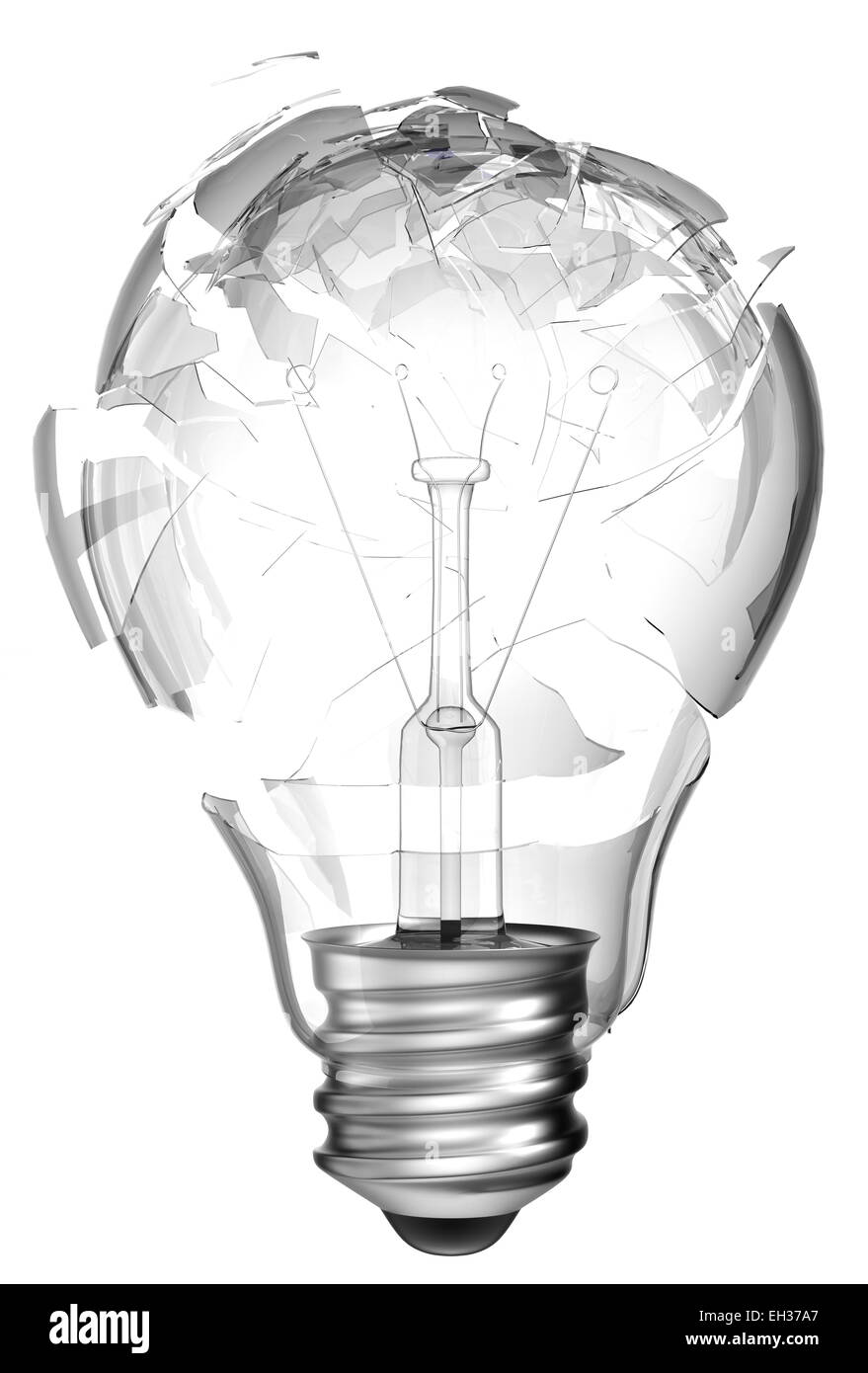 Faire erreur. Smashed lightbulb isolated over white background Banque D'Images