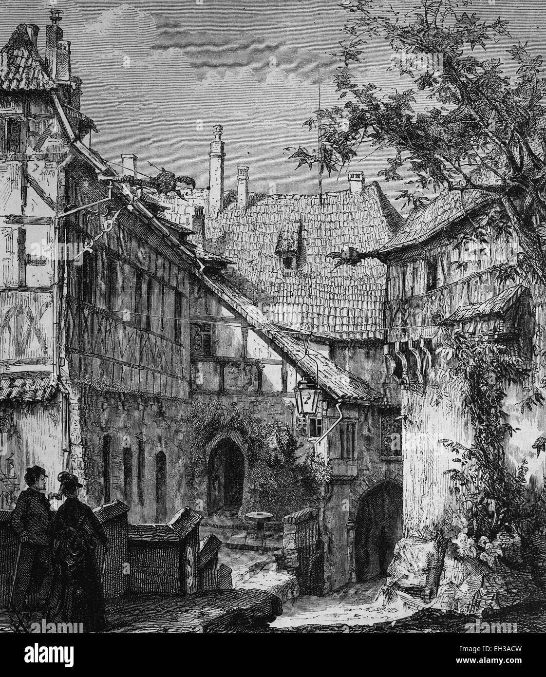 Entrée au château de Wartburg, Thuringe, Allemagne, gravure sur bois, 1880, l'Europe c Banque D'Images