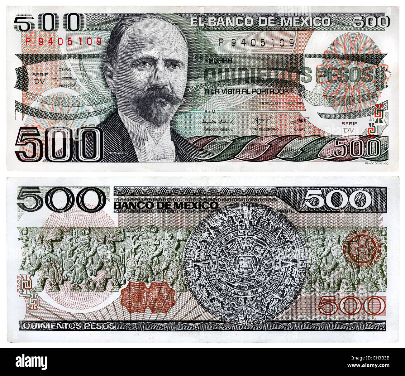 Billet de 500 pesos, président Francisco Madero Ignacio Gonzalez, Mexique, 1984 Banque D'Images