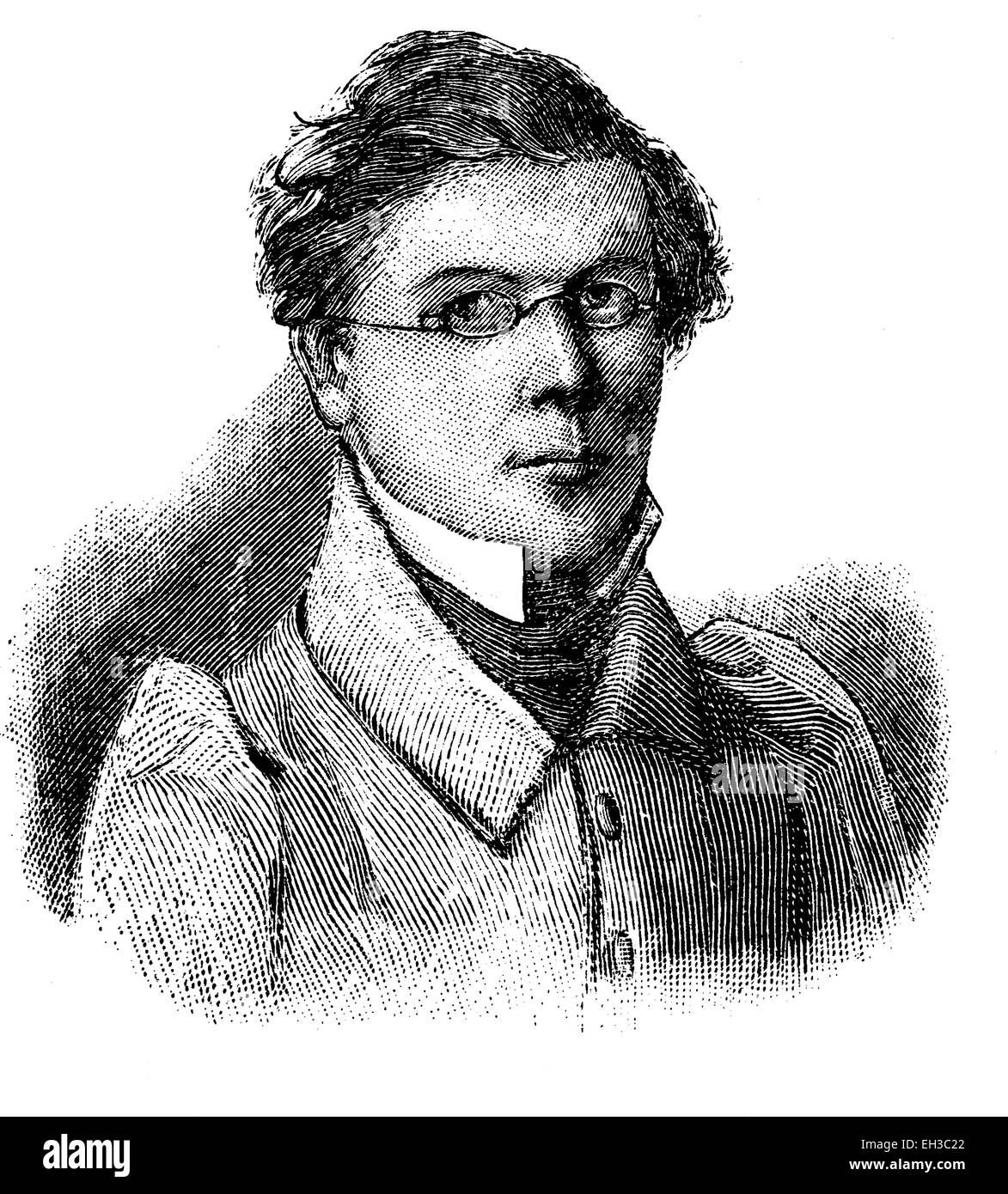 Fritz Reuter, 1810-1874, de son vrai nom Heinrich Friedrich Christian Ludwig Reuter, considéré comme l'un des plus importants poètes et écrivains allemands du bas allemand, gravure sur bois historique, ch. 1880 Banque D'Images
