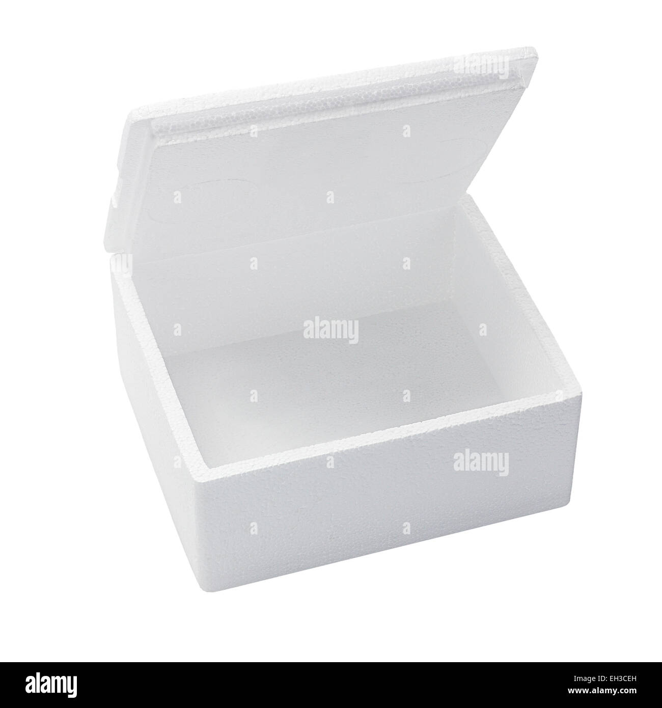 Ouvrez la boîte de rangement de styromousse sur fond blanc Banque D'Images