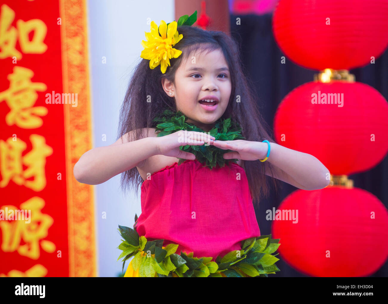 Danseur tahitien effectuer au Nouvel An chinois qui a eu lieu à Las Vegas Banque D'Images