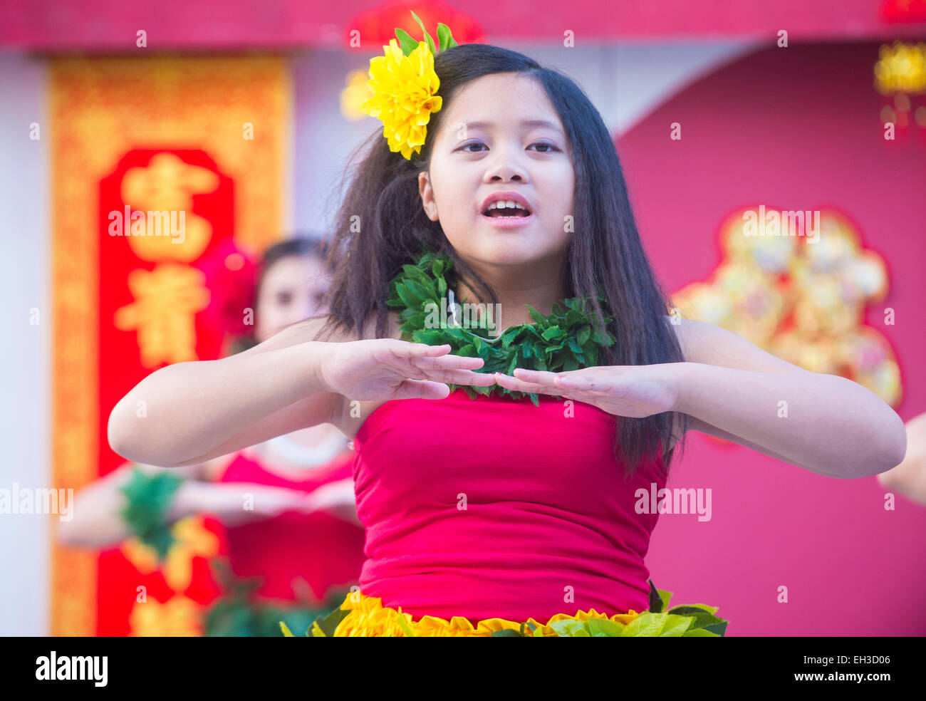 Les spectacles de danse folklorique Tahitienne au Nouvel An chinois qui a eu lieu à Las Vegas Banque D'Images