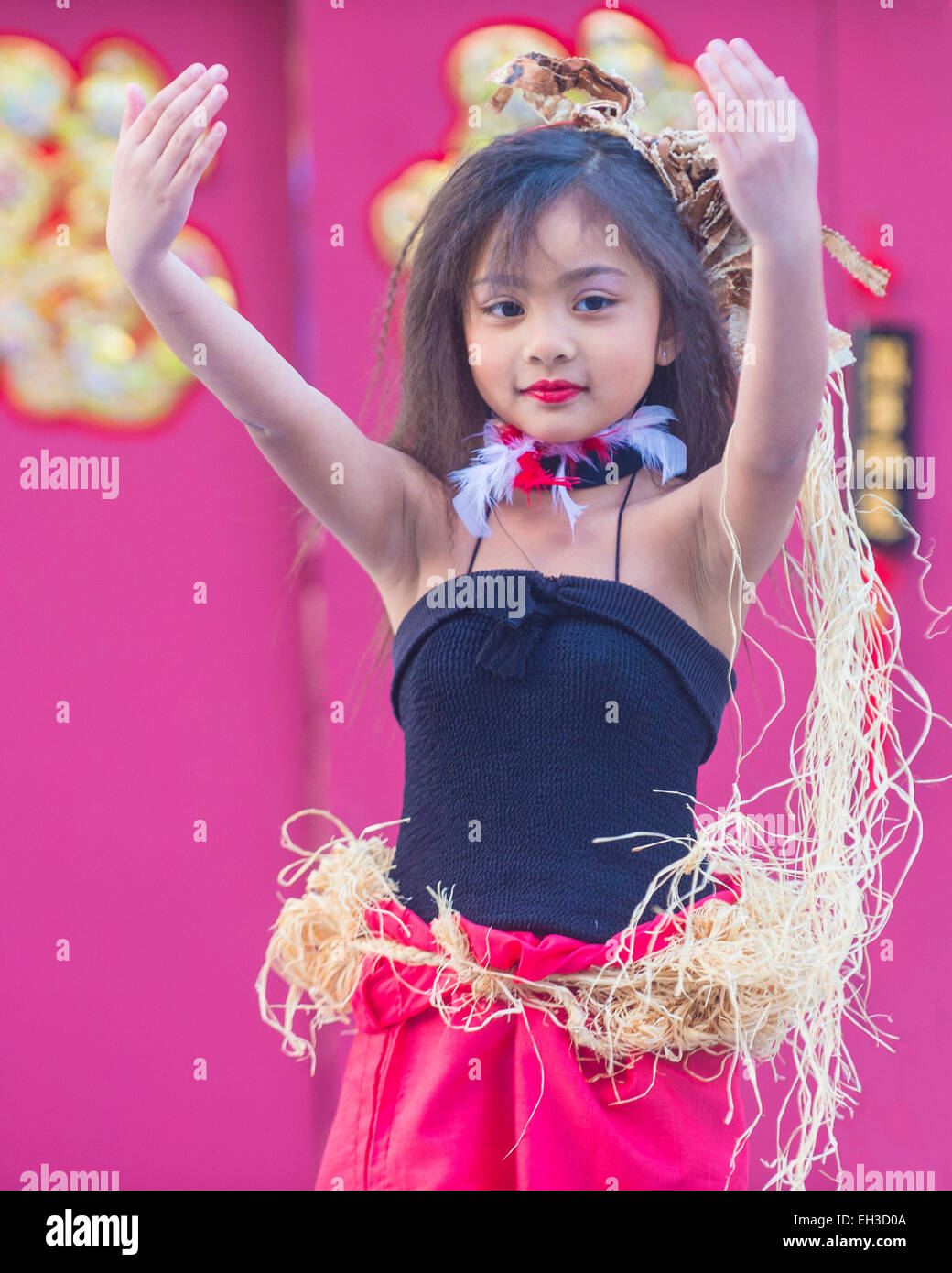 Danseur tahitien effectuer au Nouvel An chinois qui a eu lieu à Las Vegas Banque D'Images