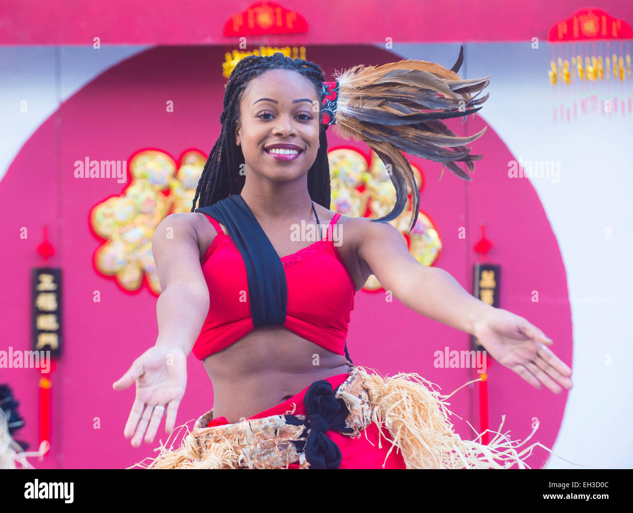 Danseur tahitien effectuer au Nouvel An chinois qui a eu lieu à Las Vegas Banque D'Images