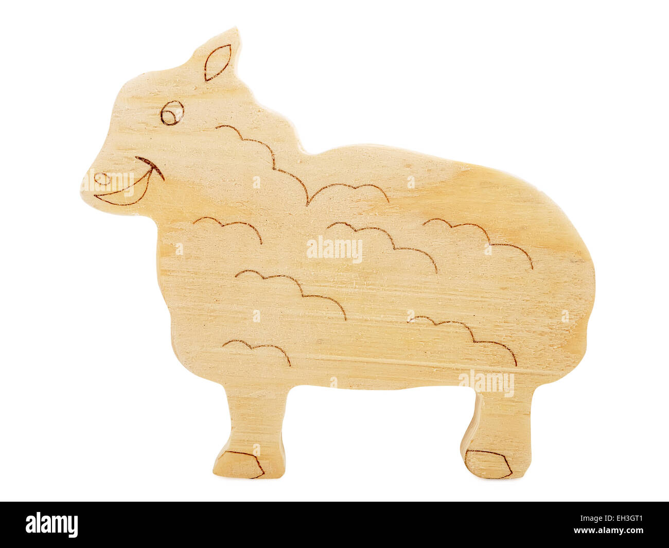 Moutons en bois gravure toy fait de contreplaqué, isolé, studio shot Banque D'Images
