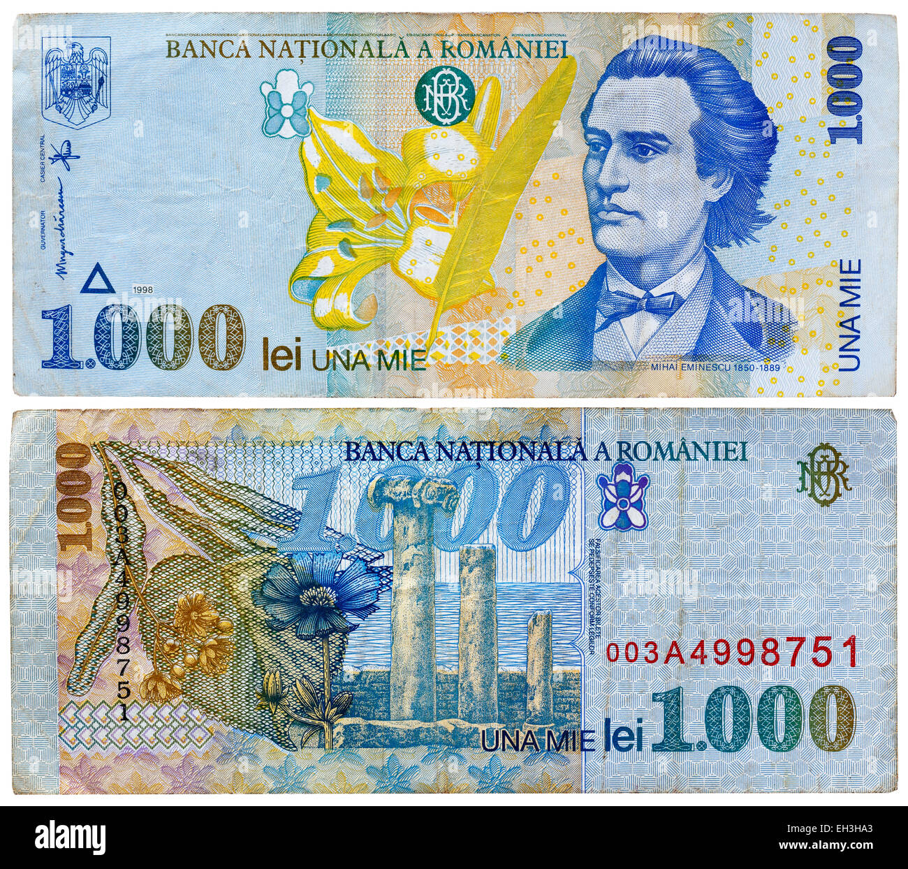 Billet de 1000 lei, Mihai Eminescu, Roumanie, 1998 Banque D'Images
