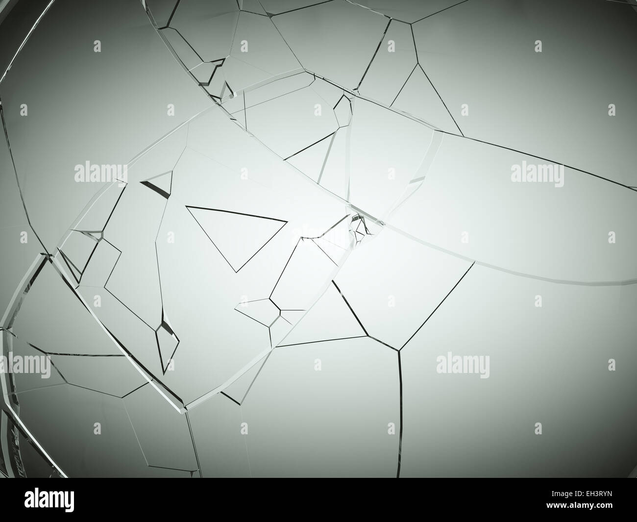 Verre fissuré ou fractionnés sur fond gris vignetted Banque D'Images