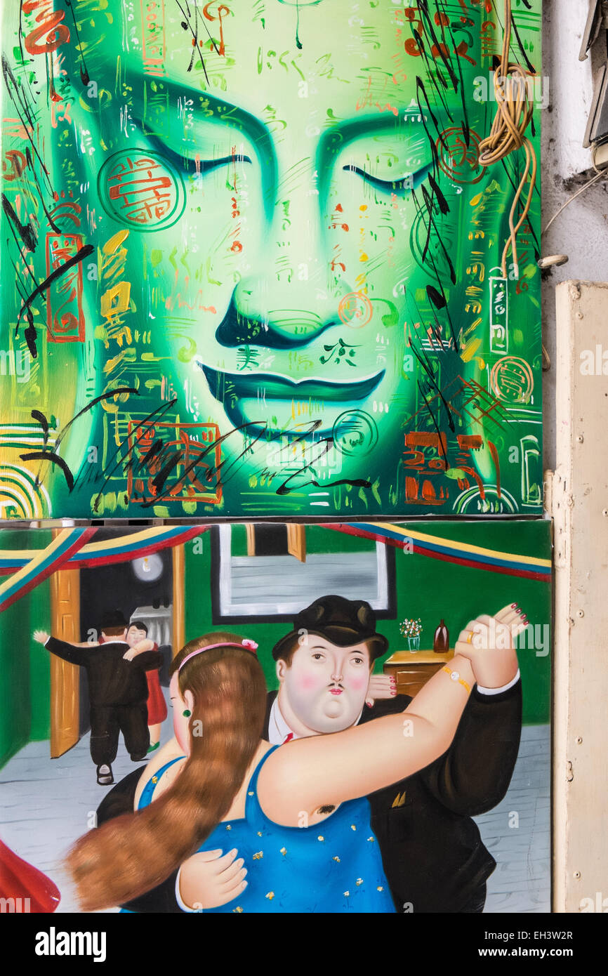 Peintures de Bouddha à un sur le street gallery shop,principalement pour les touristes dans le vieux quartier de Han Noi, Hanoi, Vietnam, Banque D'Images