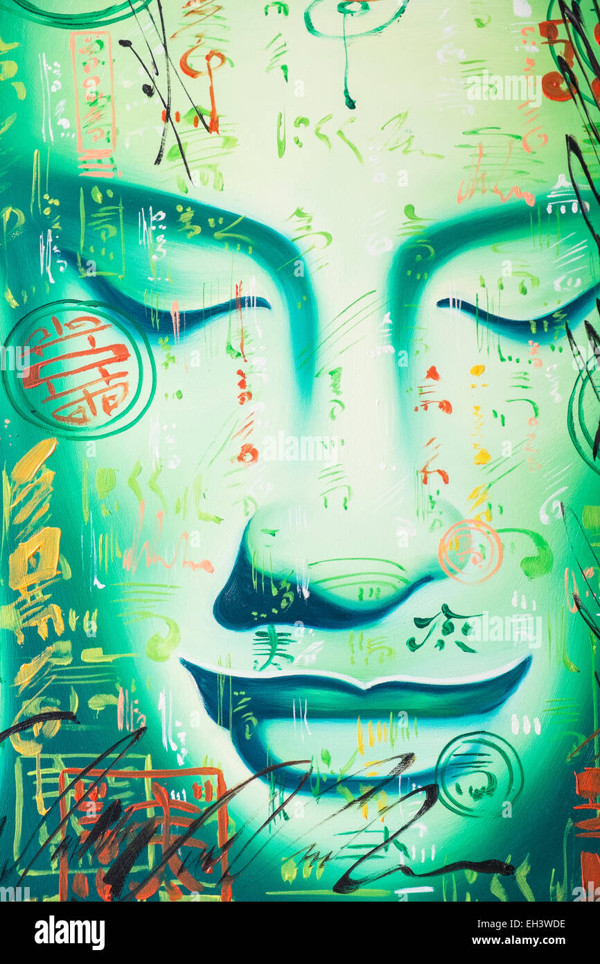 Peintures de Bouddha à un sur le street gallery shop,principalement pour les touristes dans le vieux quartier de Han Noi, Hanoi, Vietnam, Banque D'Images