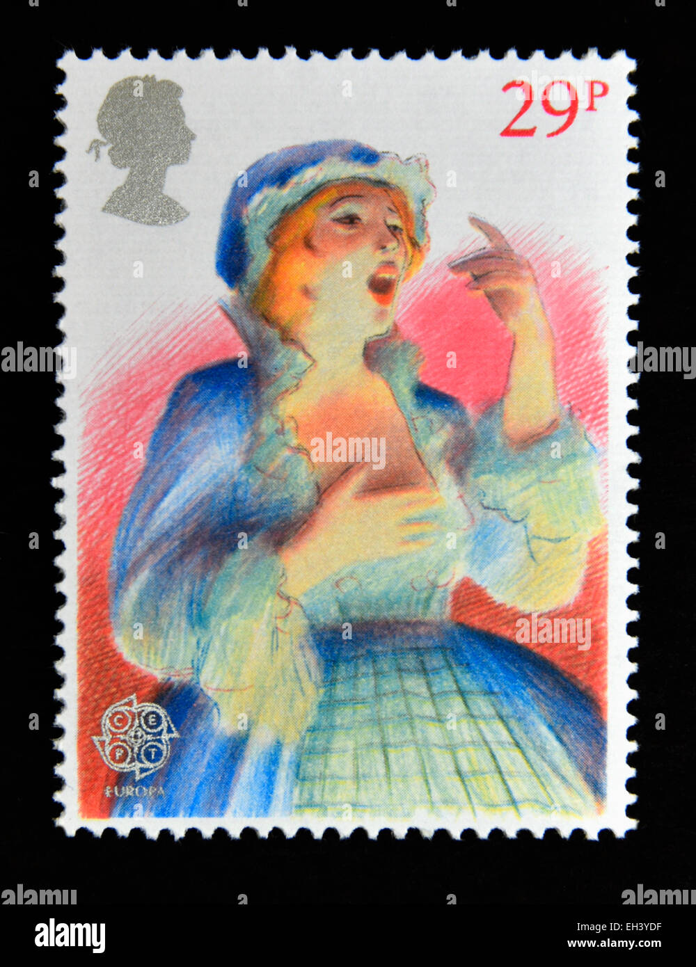 Timbre-poste. La Grande-Bretagne. La reine Elizabeth II. 1982. Europa. Le théâtre britannique. La chanteuse d'opéra. 29p. Banque D'Images