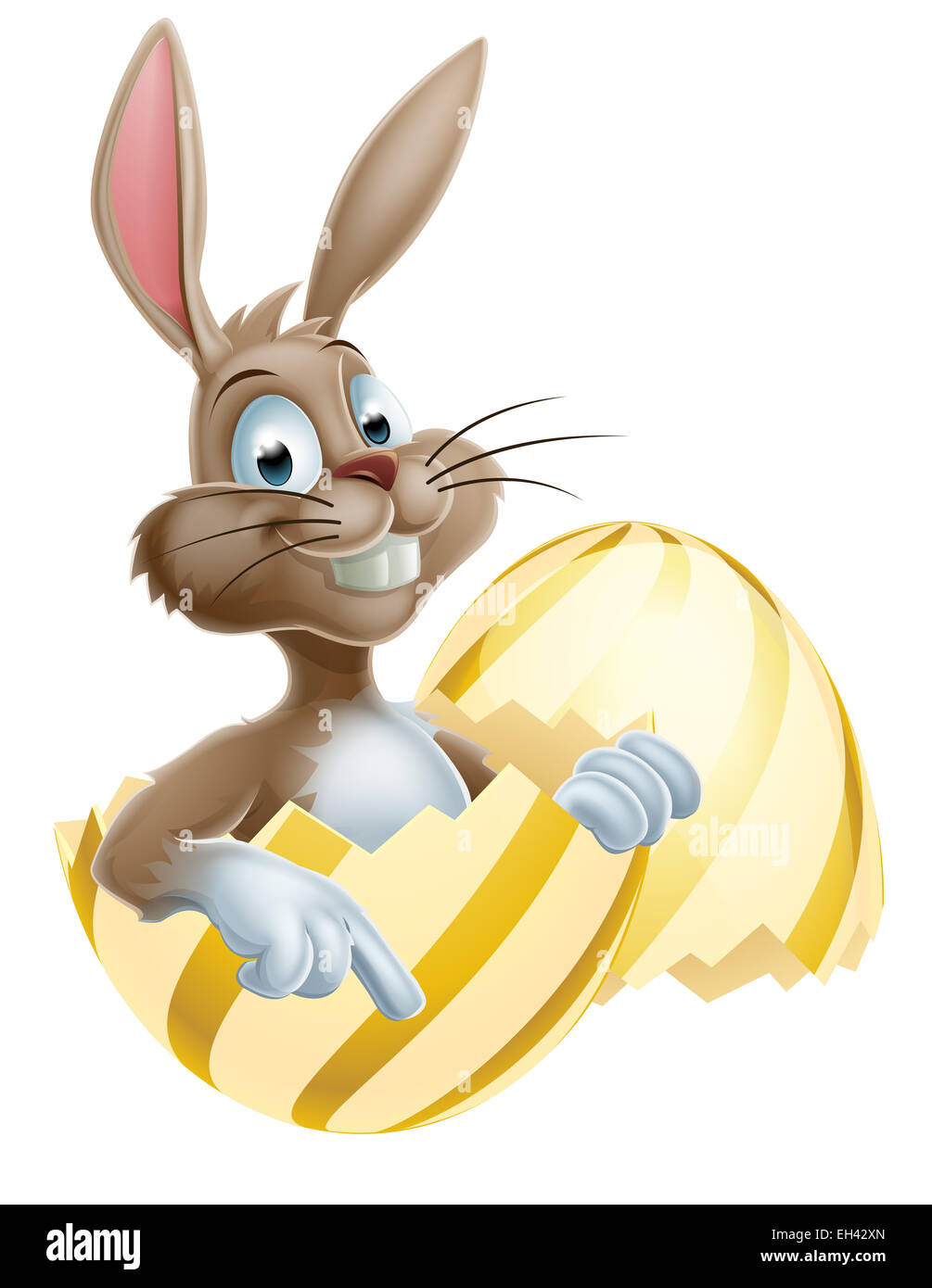 Cartoon joyeuses Pâques lapin en pointant un œuf de Pâques Banque D'Images