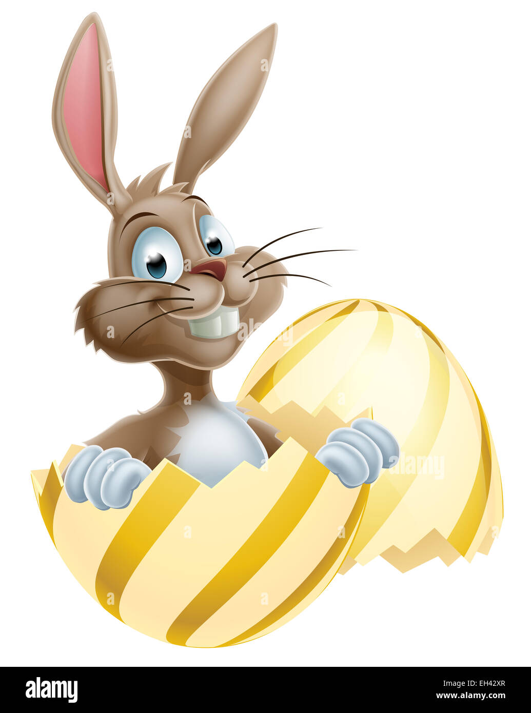 Cute cartoon un lapin de Pâques, d'un oeuf d'or Banque D'Images