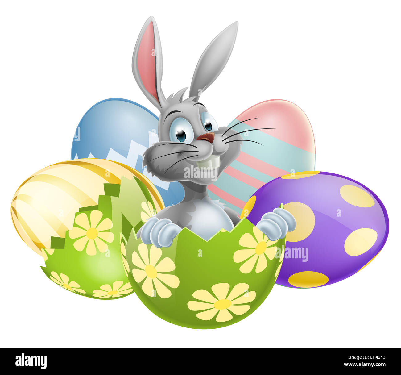Une illustration d'un happy cute cartoon blanc Lapin de Pâques dans Easter Egg Banque D'Images
