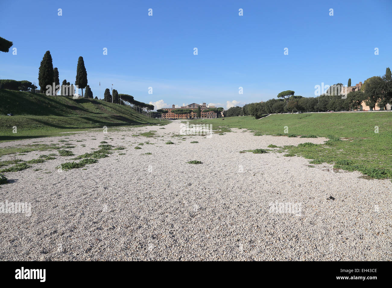 L'Italie. Rome. Le Circus Maximus. Les courses de chars romains antiques stadium. Point de vue. Ruines. Banque D'Images