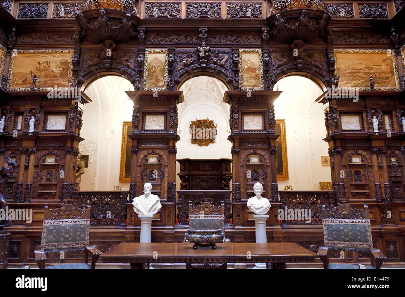 La Roumanie, la Valachie, le château de Peles de Sinaia, ancienne résidence royale construite entre 1875-1883 pour le Roi Carol I de Roumanie, le Hall d'Honneur Banque D'Images