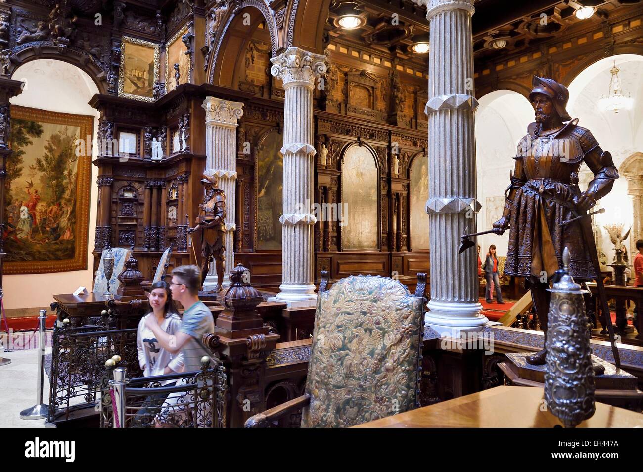 La Roumanie, la Valachie, le château de Peles de Sinaia, ancienne résidence royale construite entre 1875-1883 pour le Roi Carol I de Roumanie, le Hall d'Honneur Banque D'Images