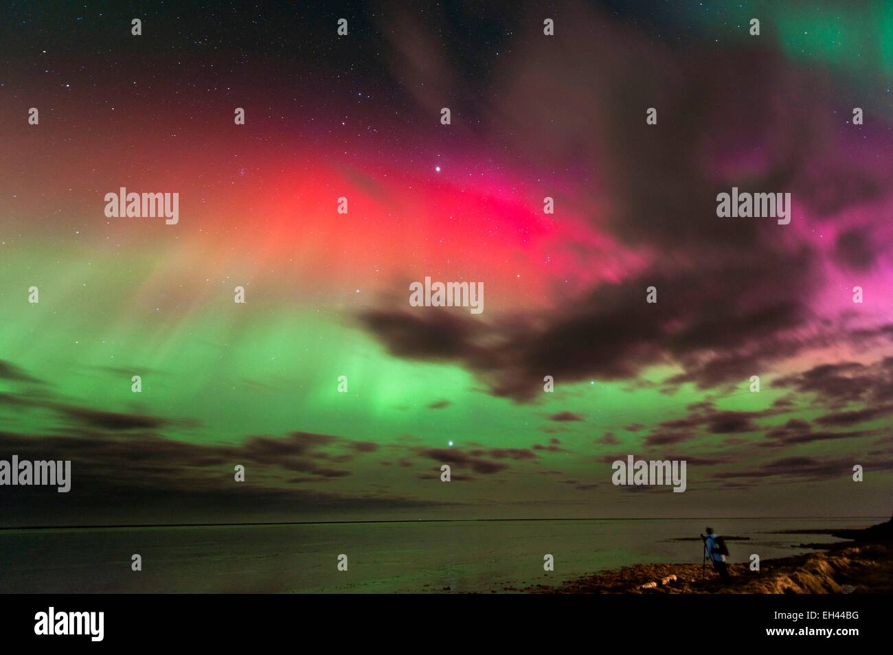 L'Islande, l'Austurland, photographe sous les aurores boréales Banque D'Images
