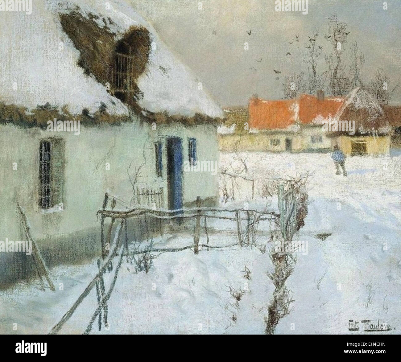 Johan Frederik Thaulow cottages couverts de neige Banque D'Images