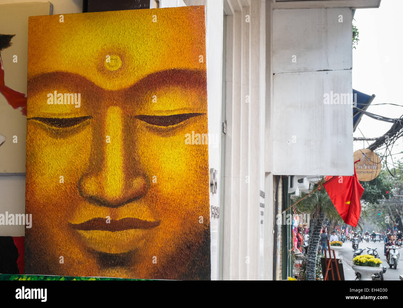 Peintures de Bouddha à un sur le street gallery shop,principalement pour les touristes dans le vieux quartier de Han Noi, Hanoi, Vietnam, Banque D'Images