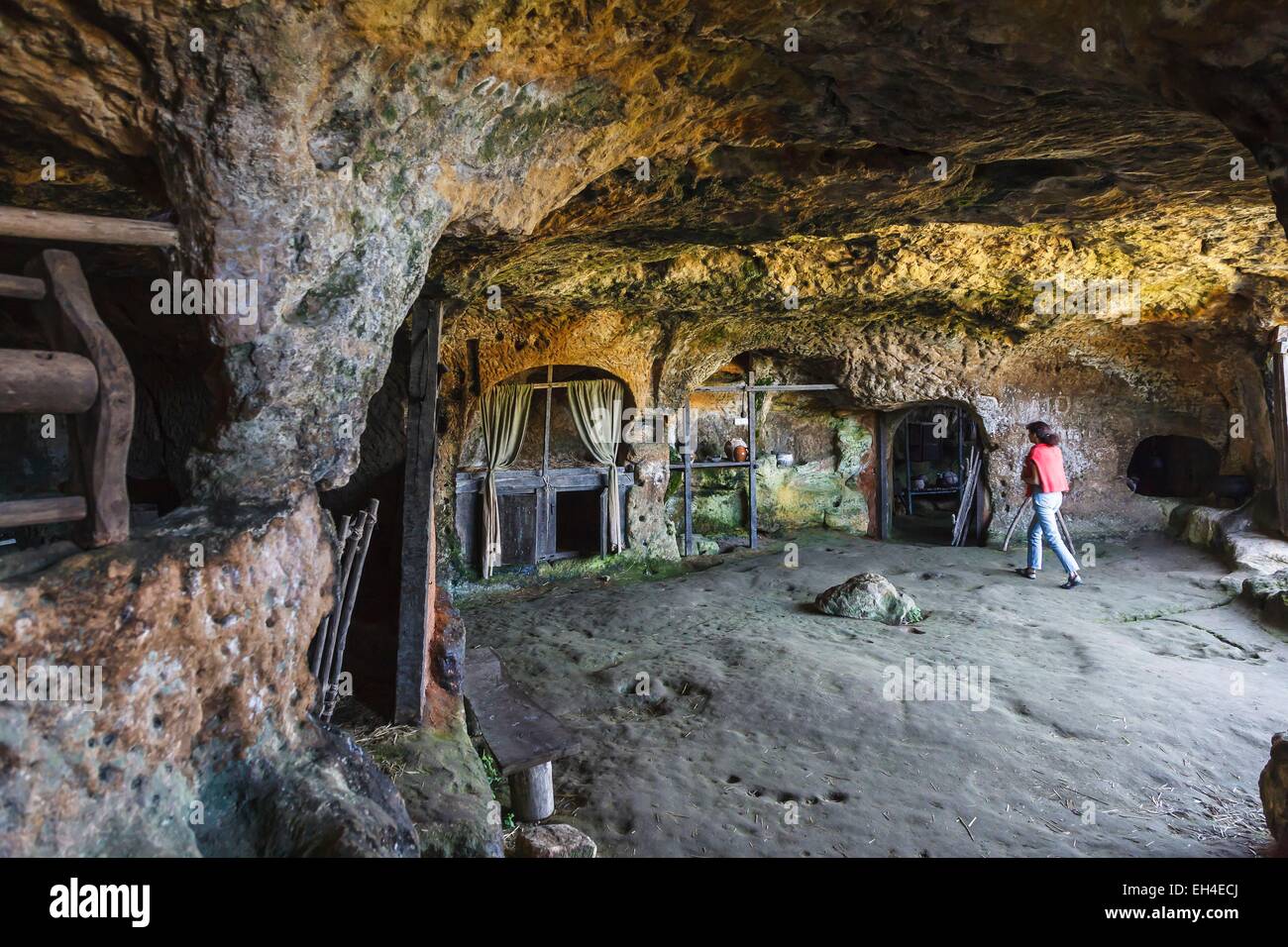 En France, en Dordogne, Les Eyzies de Tayac Sireuil, Château de Commarque, habitat troglodytique Banque D'Images