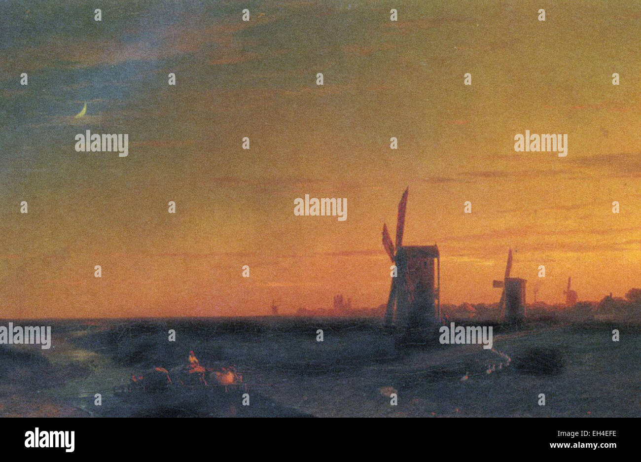 Ivan Constantinovitch Aïvazovski Paysage avec moulins à vent Banque D'Images