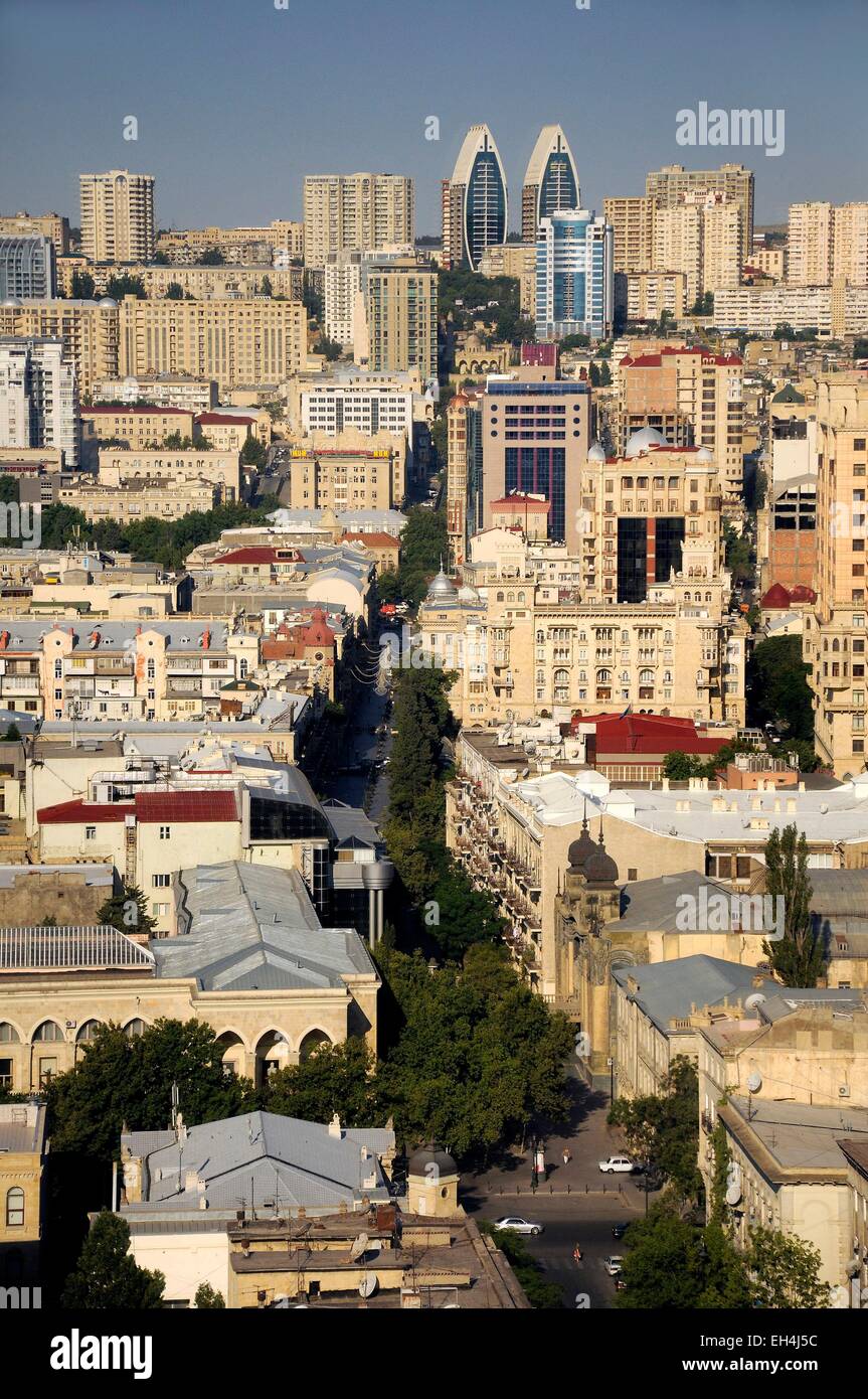 L'Azerbaïdjan, Bakou, vue générale de la ville et Nizami street Banque D'Images