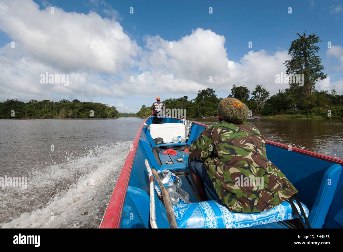 République du Suriname, navigation pirogue sur la rivière Tapanahony un affluent du fleuve Maroni Banque D'Images