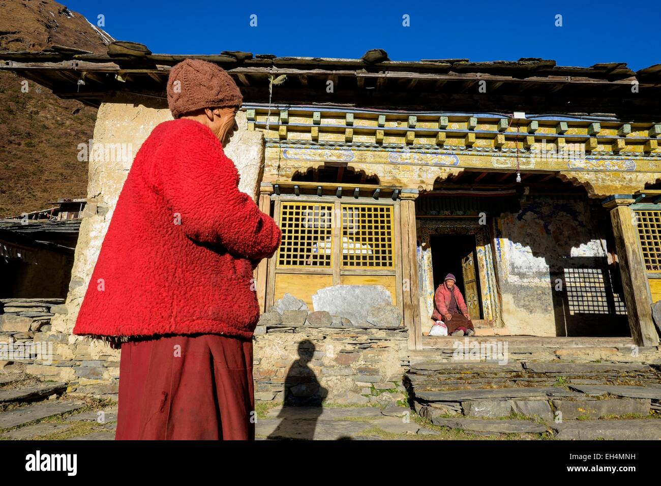 Le Népal, Gandaki zone, Tsum valley trek, Mu Gompa monastère (alt.3580m) Banque D'Images