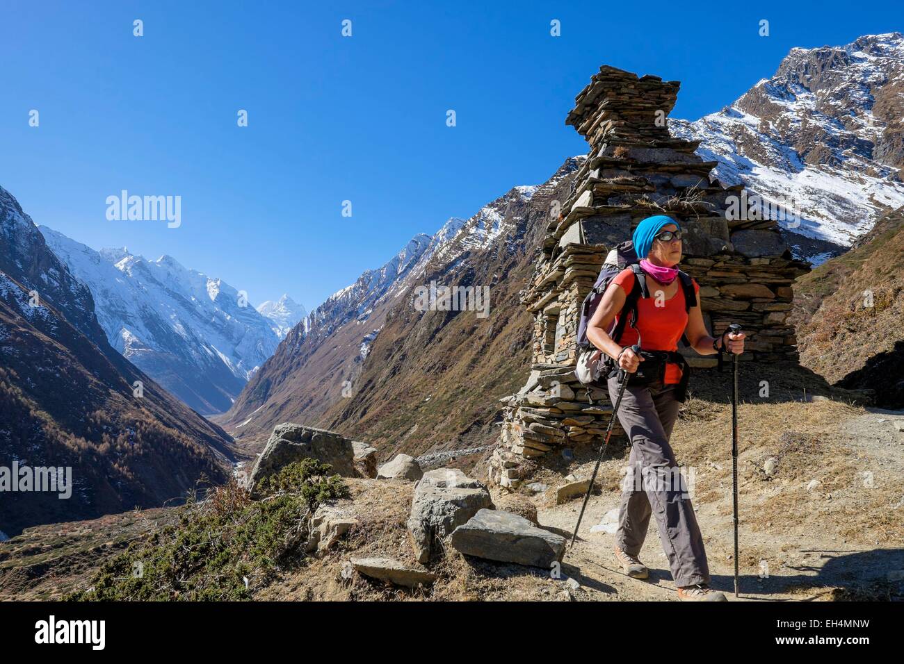 Le Népal, Gandaki zone, Tsum valley trek, escalade à Mu Gompa monastère (alt.3580m) Banque D'Images