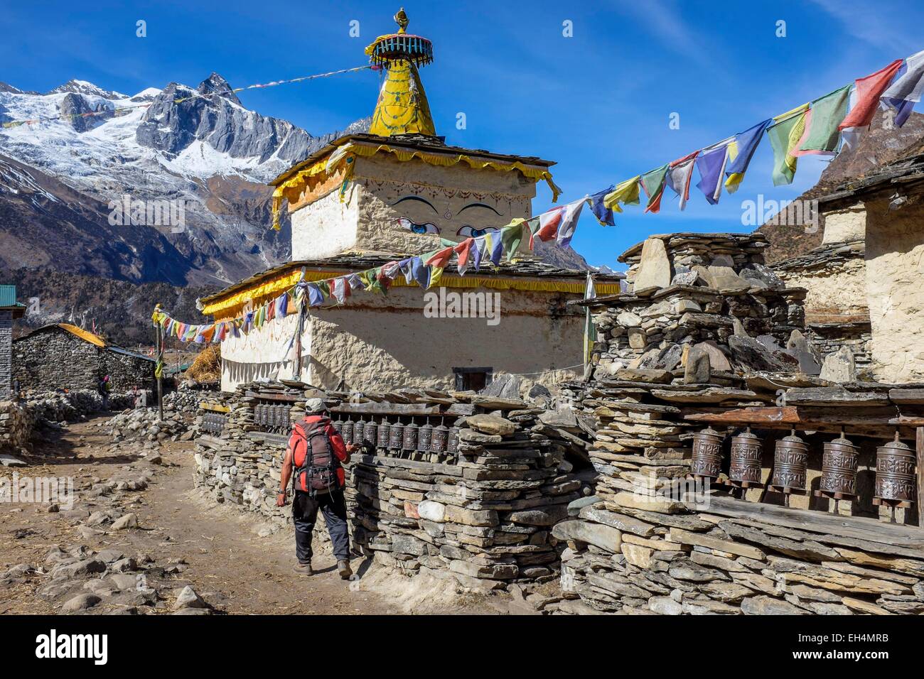 Le Népal, Gandaki zone, Manaslu Circuit, entre Lho et Samagaon, Samagaon (alt.3520m), monastère bouddhiste Banque D'Images