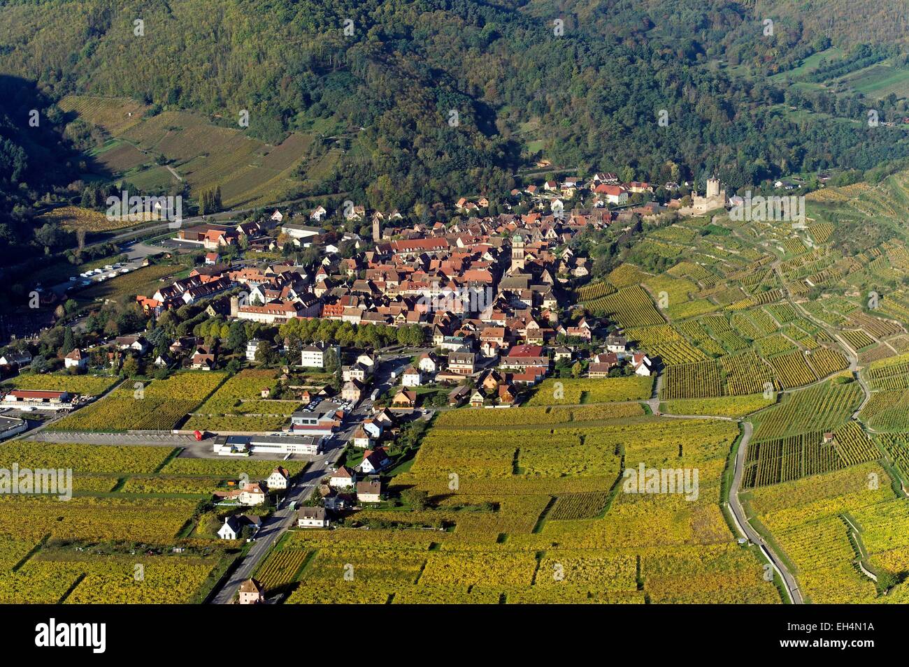 La France, Haut Rhin, Alsace Route des Vins, Kaysersberg (vue aérienne) Banque D'Images