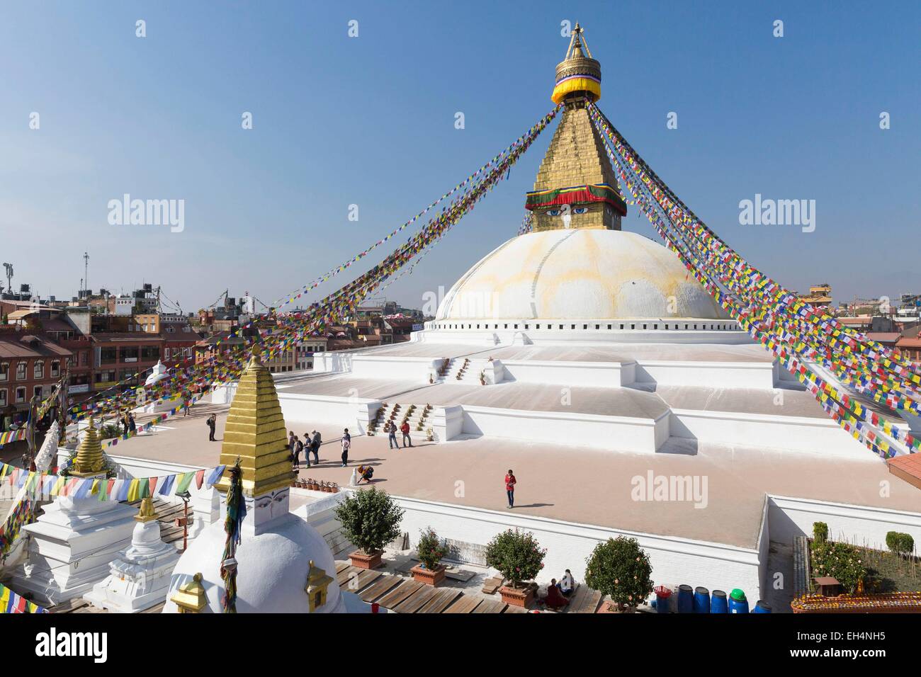 Le Népal, Katmandou, Bodhnath, classé au Patrimoine Mondial de l'UNESCO, le plus grand stupa en Asie Banque D'Images