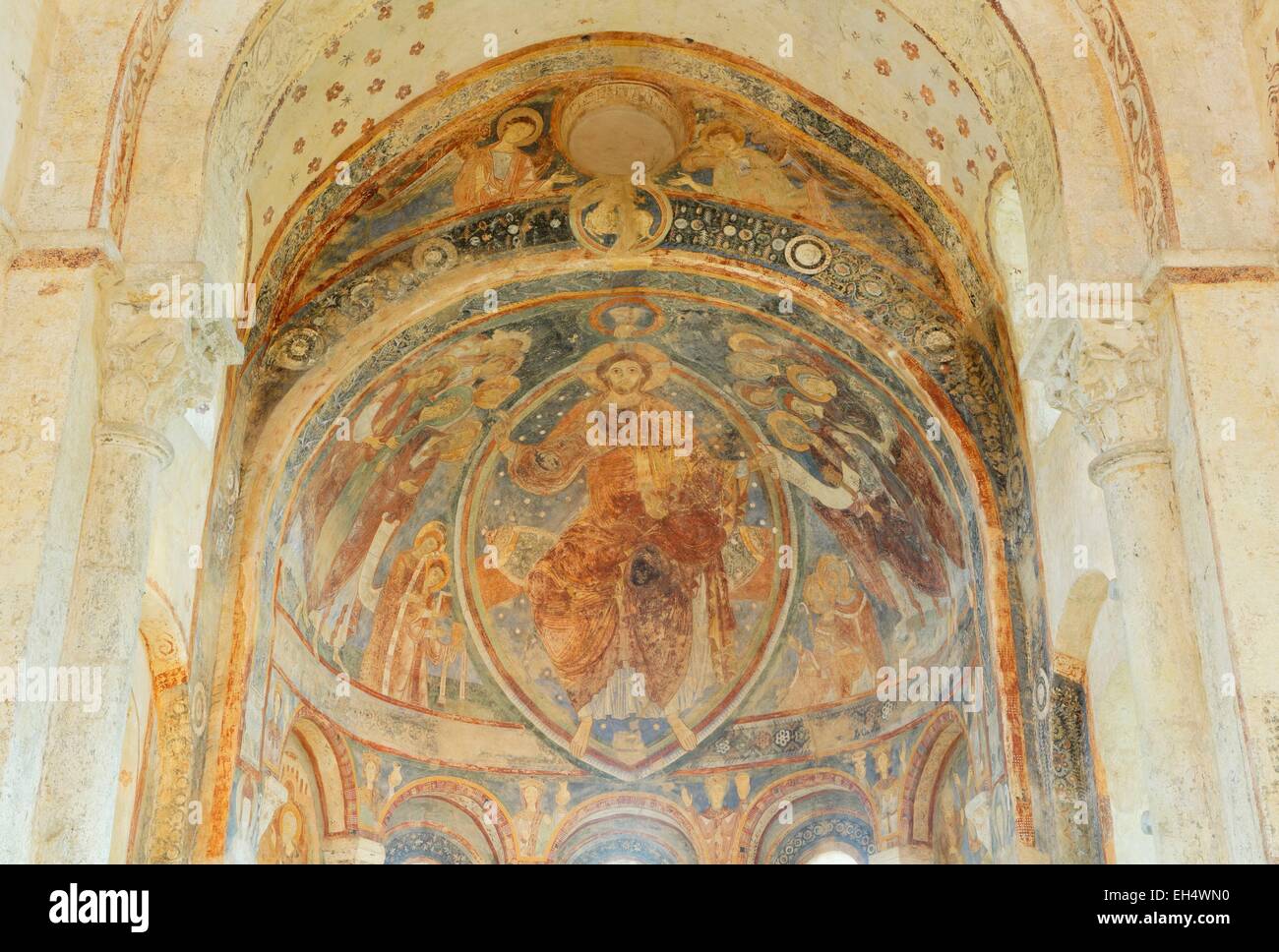 France, Saône et Loire, Berze la Ville, chapelle romane des moines, des peintures murales, 12e siècle, site clunisien Banque D'Images