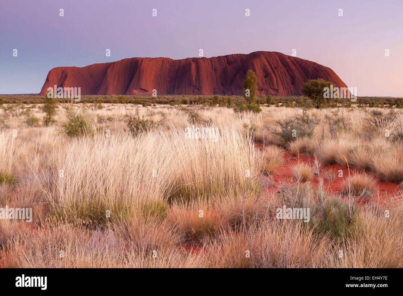 L'Australie, Territoire du Nord, le Parc National d'Uluru-Kata Tjuta classé au Patrimoine Mondial de l'UNESCO, l'Ayers Rock ou Uluru , grès rock lieu sacré pour les Autochtones Banque D'Images