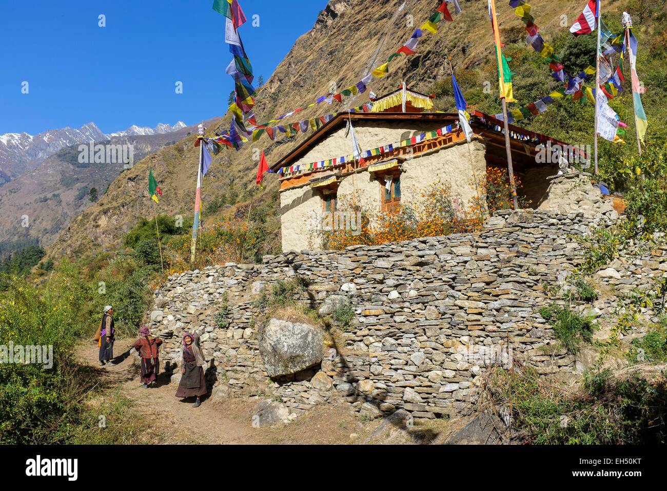 Le Népal, Gandaki zone, Tsum valley trek, monastère bouddhiste Banque D'Images
