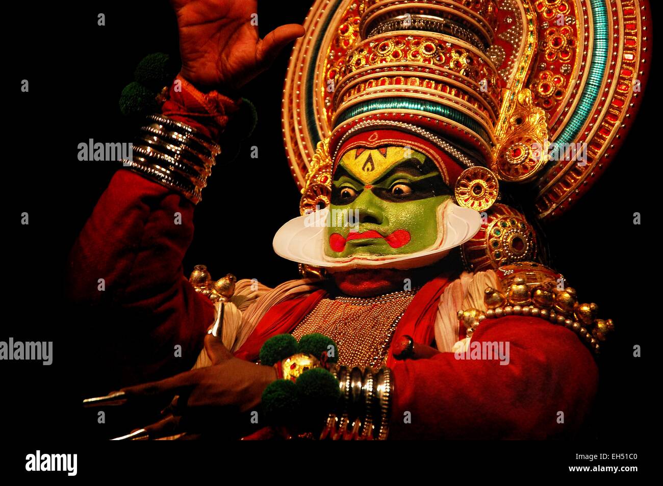 L'Inde, Kerala, Cochin, portrait d'un artiste de la danse Kathakali Banque D'Images
