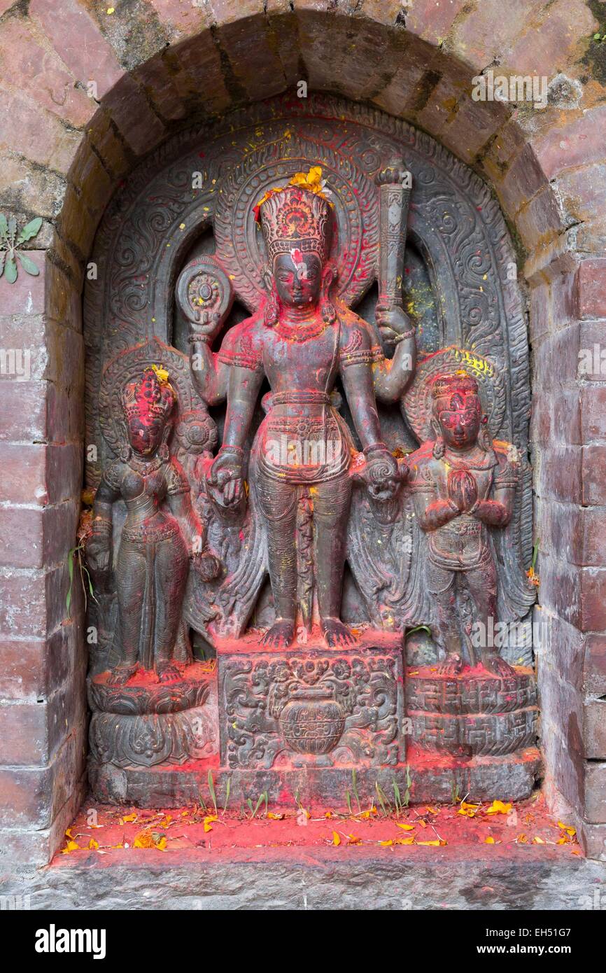 Le Népal, vallée de Kathmandu, Changu Narayan, inscrite au Patrimoine Mondial de l'UNESCO, temple Hindou Banque D'Images