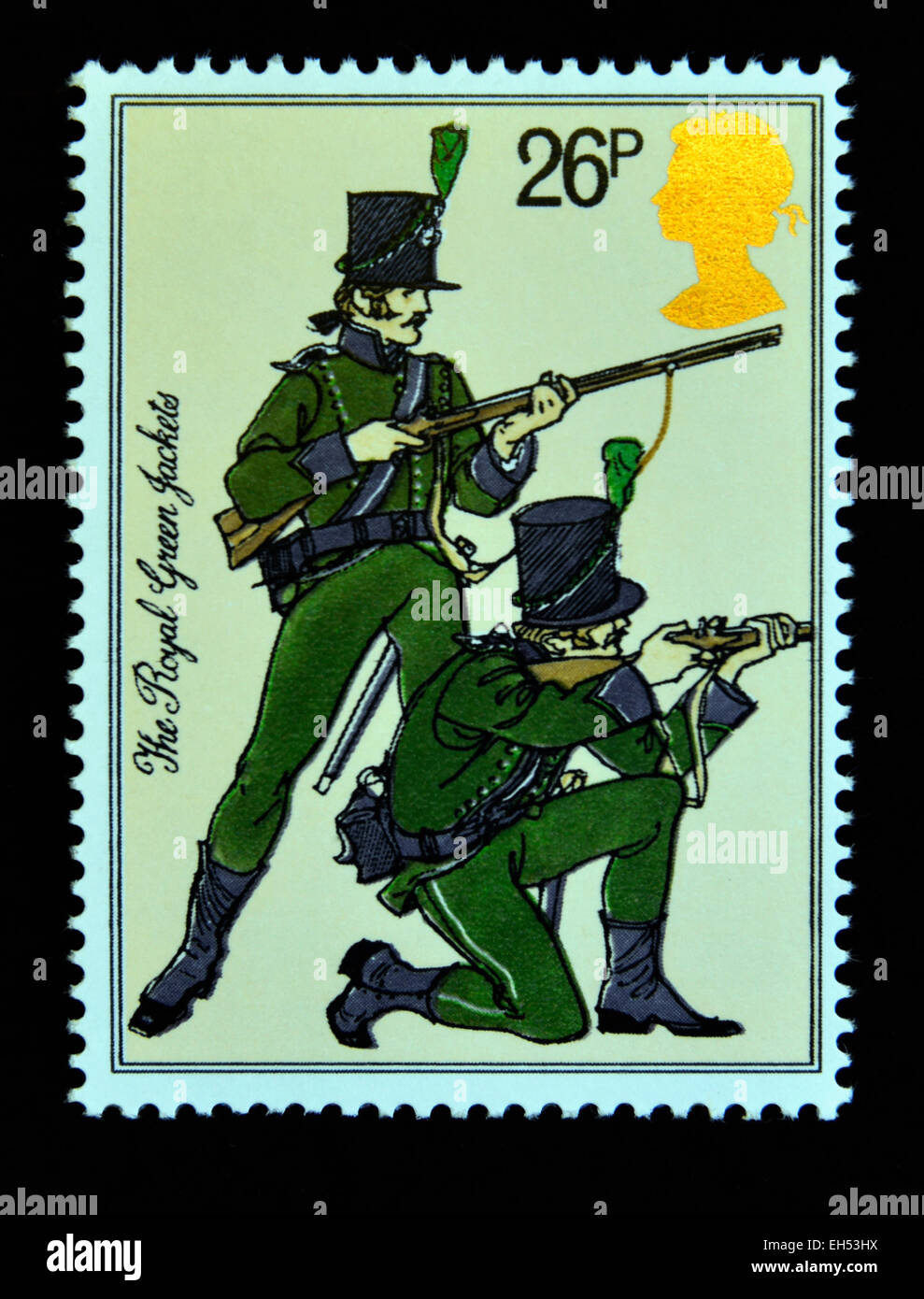 Timbre-poste. La Grande-Bretagne. La reine Elizabeth II. 1983. Uniformes de l'armée britannique. Le Royal Green Jackets. 26p. Banque D'Images