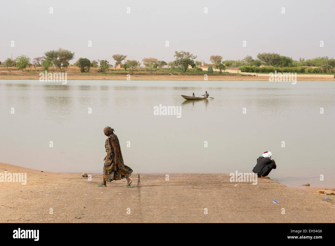 Près de Niamey, Niger, 15 mai 2012 : River ferry point. Banque D'Images