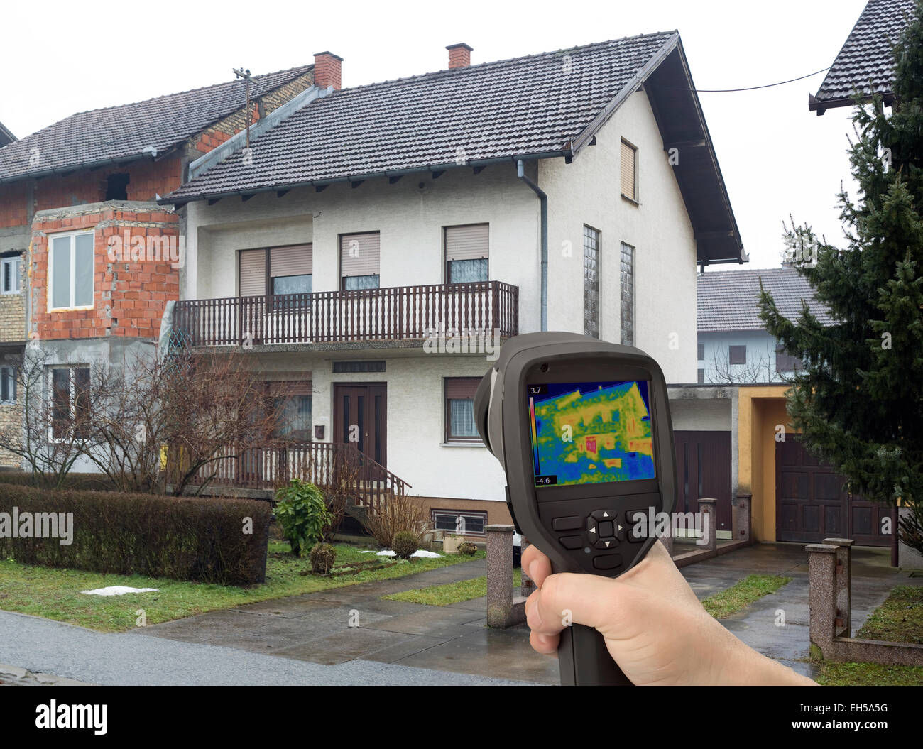 Détection de fuite de chaleur avec caméra infrarouge Banque D'Images