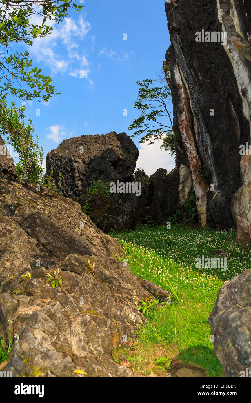 Le black rock gardens sur la montagne Ham Rong près de Sapa, Vietnam, Asie. Banque D'Images