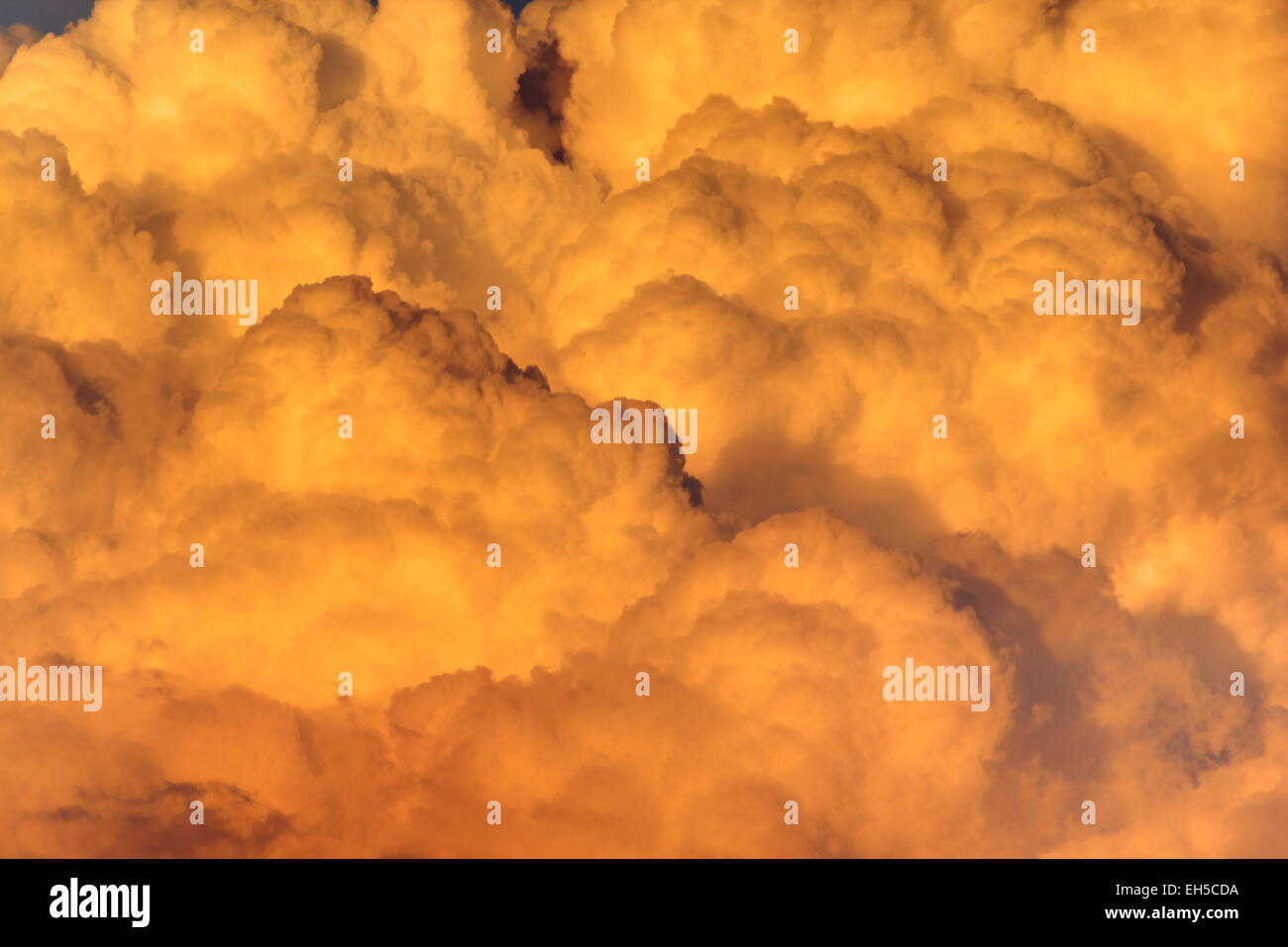 Détail de nuages orange illuminée par le soleil chaud Banque D'Images