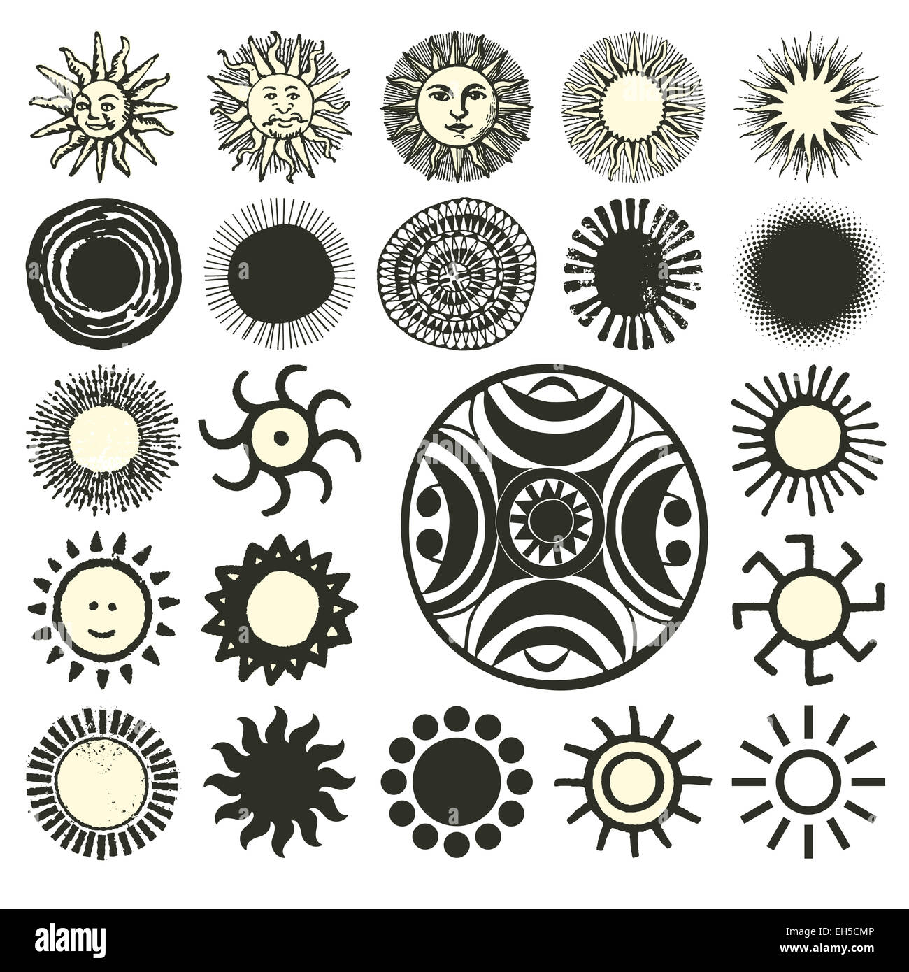 Ancien, vieux, traditionnelles et modernes symboles soleil Banque D'Images