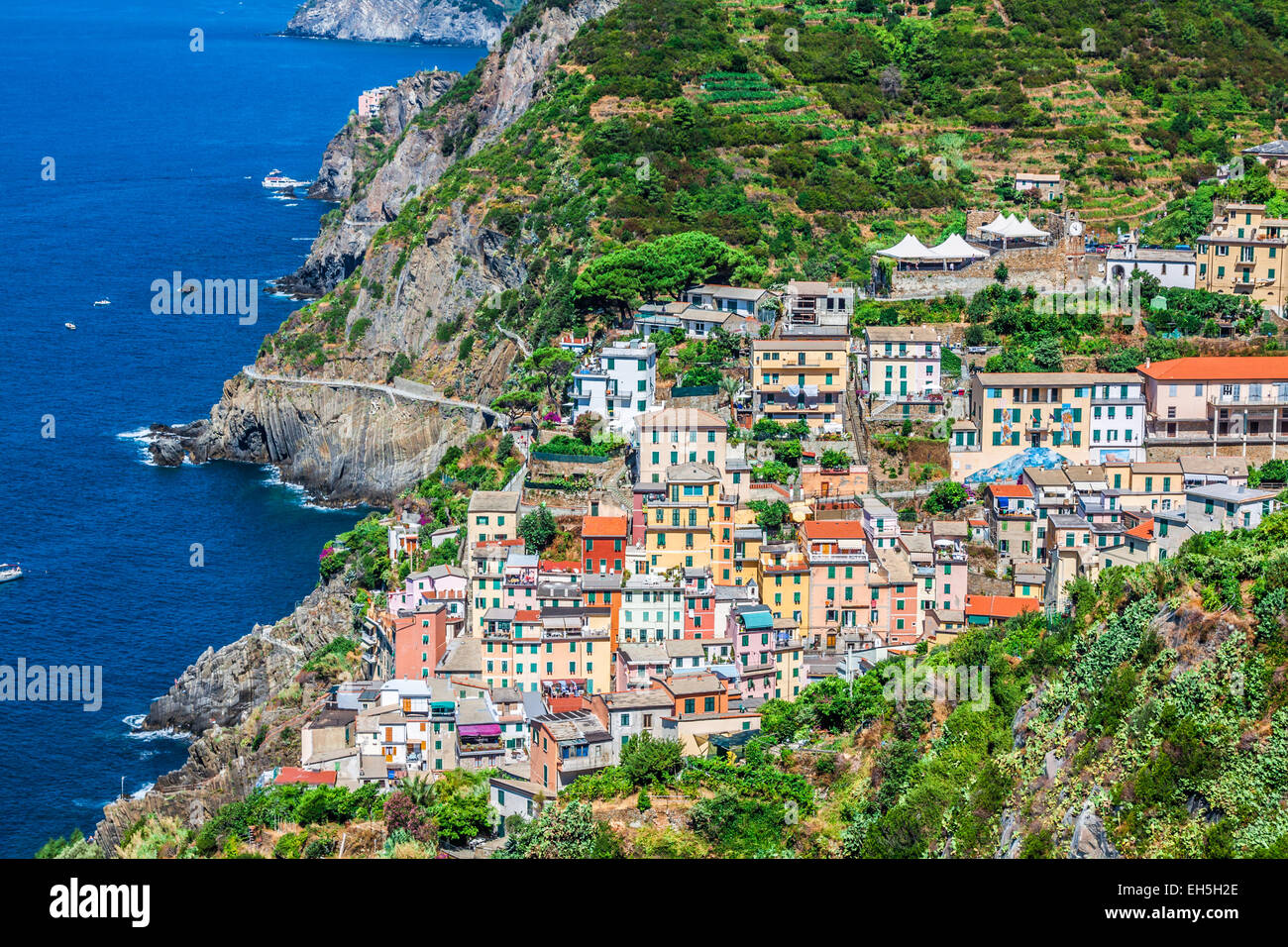 L'architecture méditerranéenne traditionnelle de Riomaggiore, La Spezia, ligurie, italie Banque D'Images