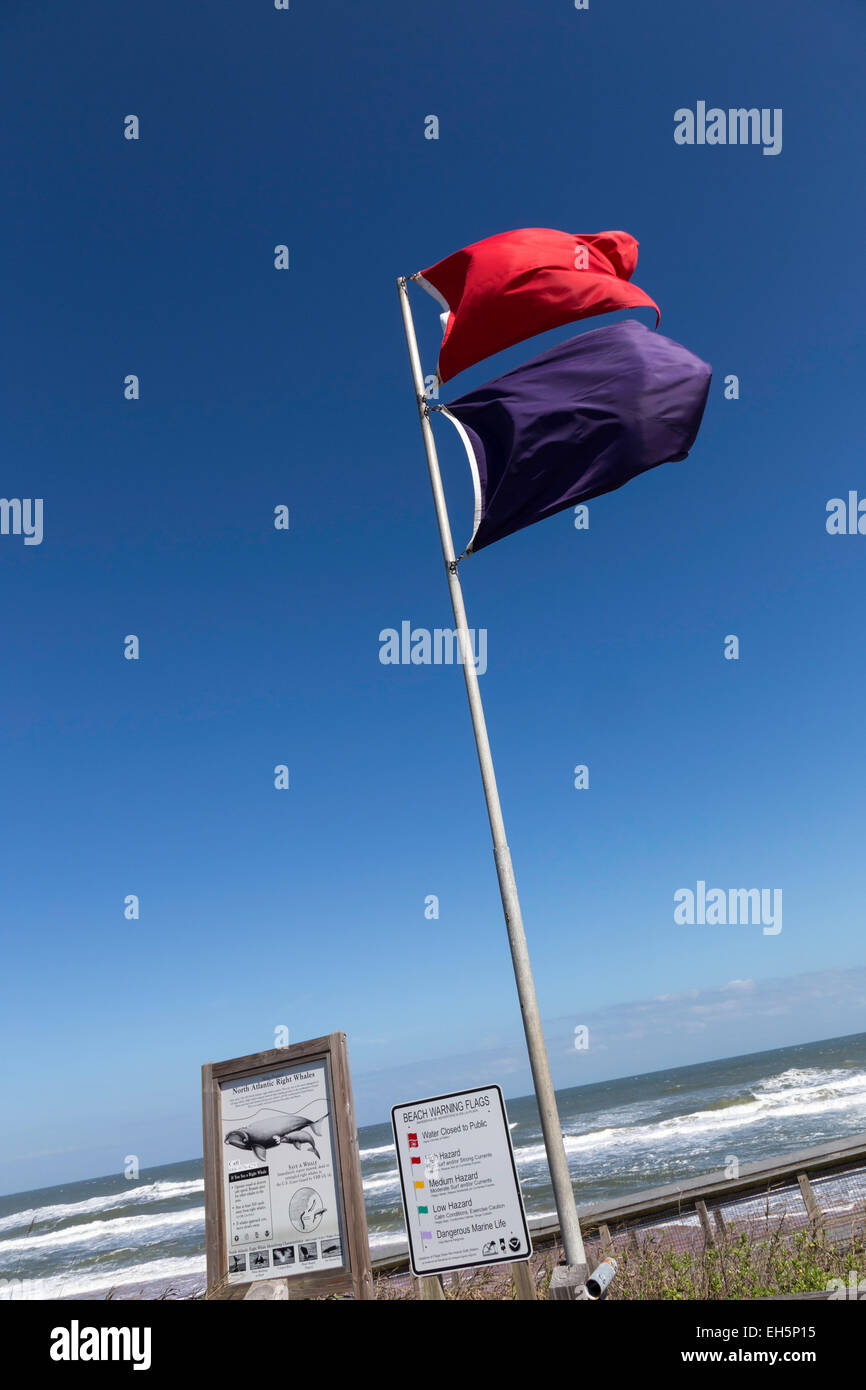 Drapeaux d'avertissement de plage, Flagler Beach, Florida, USA Banque D'Images