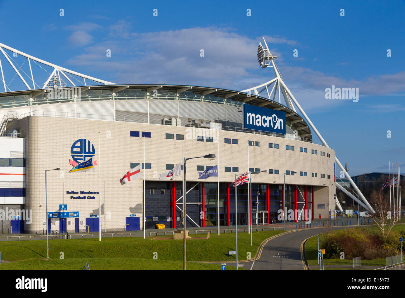 Bolton Wanderers stade Reebok Macron dans Horwich, Bolton. Banque D'Images